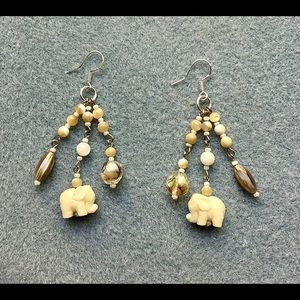 Elephant Charm Drop Earrings w Sterling Earwires